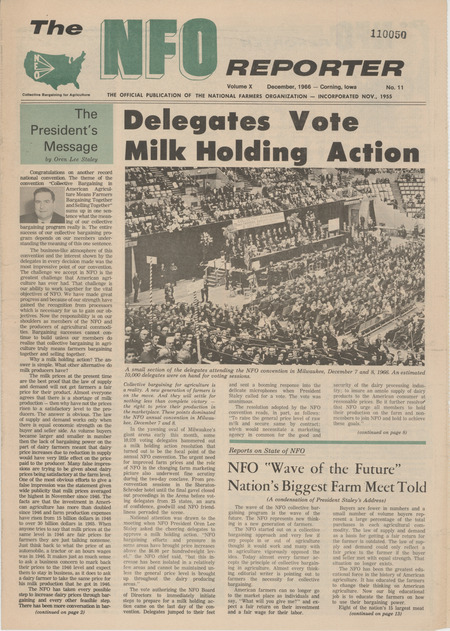 National Farmers Reporter, December 1966. The reporter discusses NFO milk holding actions.