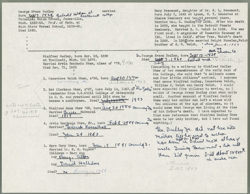 Box 1, Folder 7: Contains family trees of the Welch family.