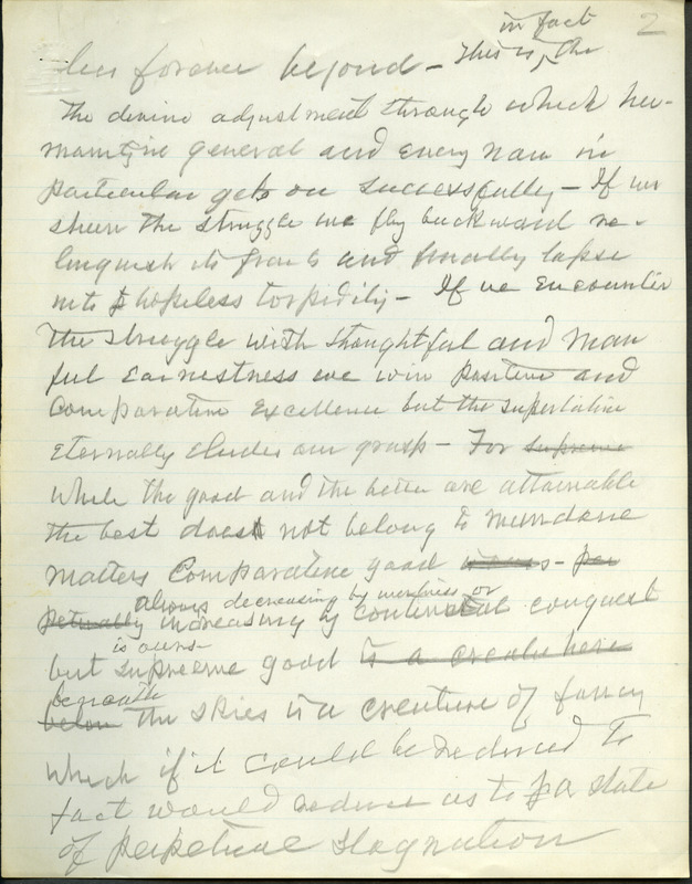 Box 2, Folder 10: A partial speech written by Welch about the benefits that can be gained from hard work.
