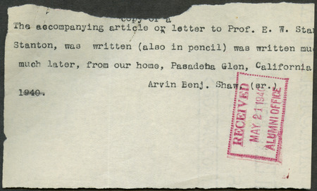 Box 1, Folder 5: Contains correspondence about members of Adonijah and Mary Welch's family, correspondence by descendents, obituaries, and brief histories. Correspondents primarily include A. B. Shaw and Winifred Dudley Shaw.