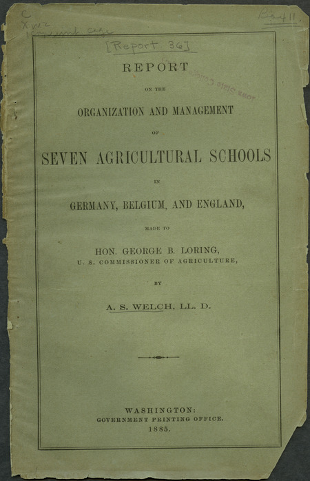 Box 1, Folder 12: Report discusses the organization, management, instruction, experiments and other aspects of the following European agricultural schools: Royal Agricultural Academy at Poppelsdorf (Germany), Royal Institute for Fruit and Vine Culture (Geisenheim-on-the-Rhine, Germany), Royal Forest School of Bavaria (Germany), Agricultural Station (Ghent, Belgium), College of Agriculture (Downton, England), and Royal Agricultural College (Cirencester, England). Also included is a copy of S. A. Knapp's request for leave for President Welch for the trip to Europe.