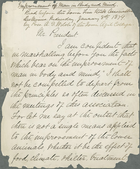 Box 1, Folder 17: This is a speech Welch gave to the annual meeting of the Iowa Fine Stock Breeder's Association (later Iowa Live Stock Association) in Des Moines, Iowa in which he discusses heredity.
