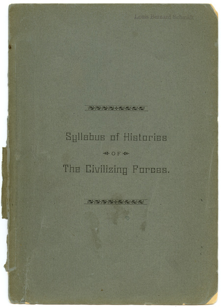 Box 3, Folder 4: Booklet for senior students which contains a brief explanation by Welch, followed by a bibliography of materials students are to read and analyze for their selected branch of study. The selected readings give students a view of the history, origin, and growth of "forces that promote civilization."