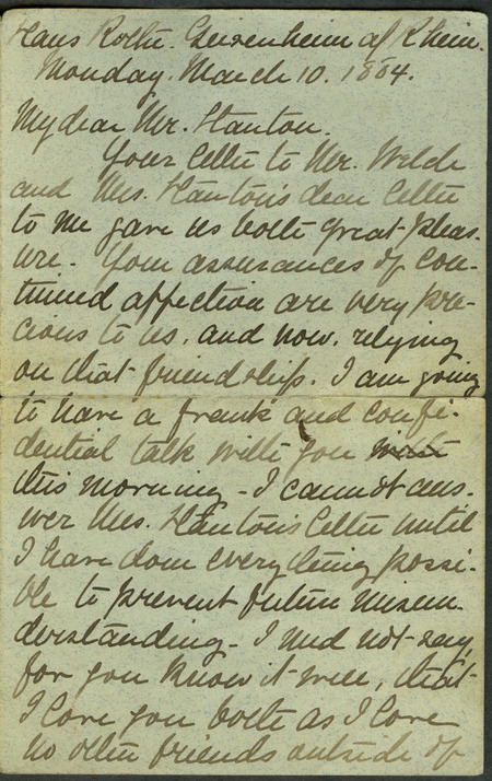 Written by Mary and Adonijah Welch to Margaret and Edgar Stanton while the Welches were on their second trip to Europe after Welch resigned from the presidency. The letters mention family matters, the Board of Trustees and the dissension against Welch at Iowa State related to the desire for a more agricultural and vocational centered education.