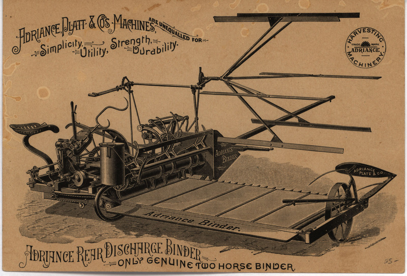 Illustrated advertisement card for Andriance, Platt and Company rear discharge binder with print the bridge at Poughkeepsie, New York on backside of the advertisement.