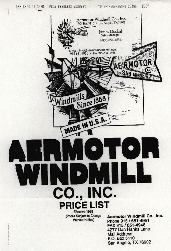 A price list, order form, and history of the Aermotor Windmill Company and products. Includes illustrations.