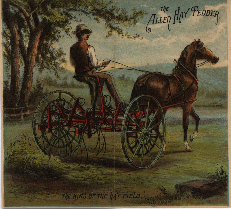 Illustrated advertisement for the Allen Hay Peddler with descriptions of its attachments.
