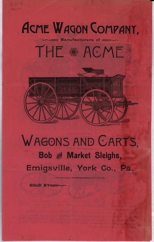 A catalog detailing the Acme farm wagon products and their features including illustrations and measurements.