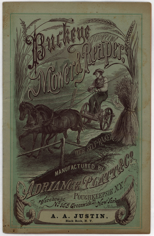 Catalog detailing the mower and accessories offered by Adriance, Platt and Company and details relating the improvements made on their machines. Illustrations and price list included.