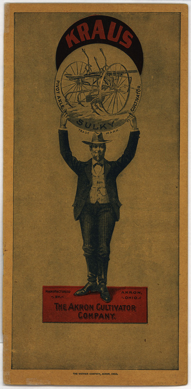 Catalog for the cultivator offered by the Akron Cultivator Company describing its features with testimony and illustrations.