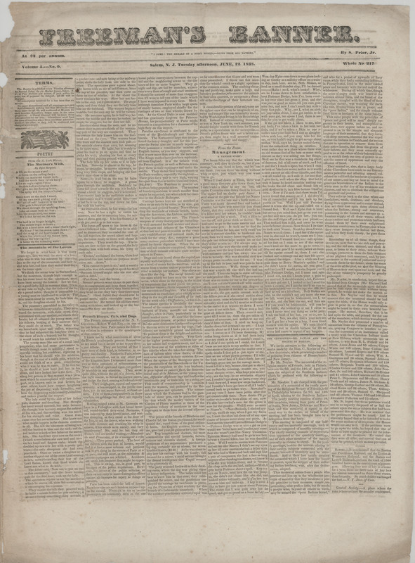 Advertisement for S.S. Allen's Threshing Machine in an issue of the Freeman's Banner newspaper from 1838.