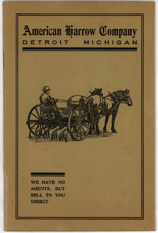 Catalog describing the products offered by American Harrow Company, includes illustrations.