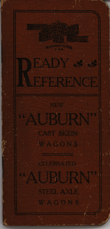 Notebook created by the Auburn Wagon Company with handwritten notes describing inventory of equipment.