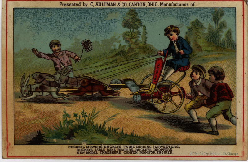 Illustrated business card for an agent of the C. Aultman and Company.