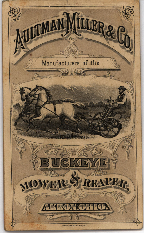 Catalog for the Buckeye Reaper and Mower product line by Aultman, Miller and Company, includes illustrations.