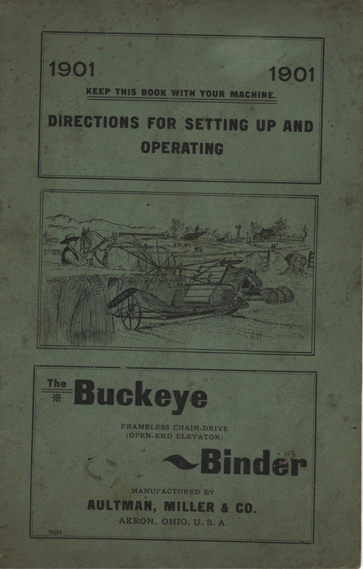 Instruction booklet for setting up and operating the Buckeye Binder by Aultman, Miller and Company.
