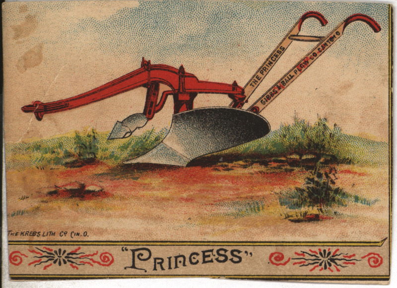 Illustrated color advertisement card for the Princess Plow offered by Canton Plow Company.