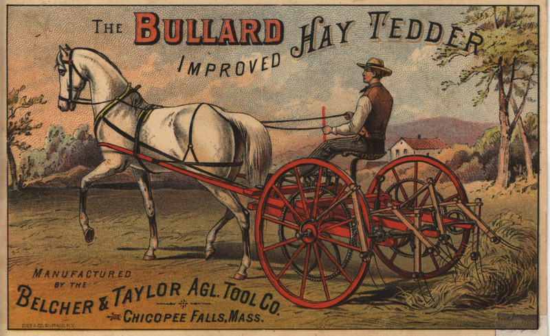Illustrated advertisement card for the Bullard Improved Hay Tedder, offered by Geo. S. Taylor.