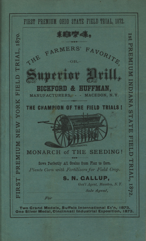 Catalog describing the superior drill and related products offered by the Bickford and Huffman Manufacturers in 1874.