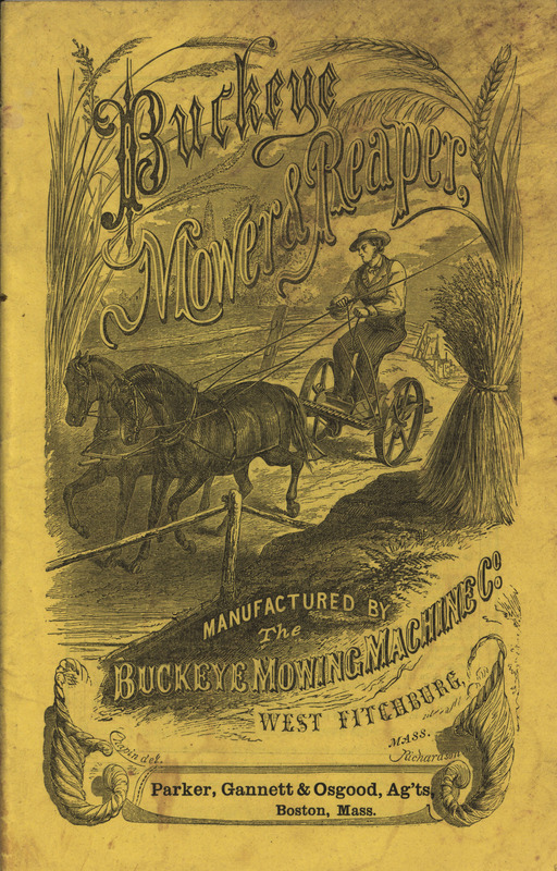 Catalog describing the mower, reaper and related products offered by Buckeye Mowing Machine Company includes illustrations and a price list.