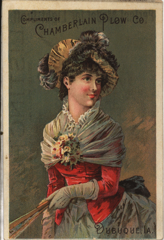 Illustrated advertisement card for the listing plow offered by Chamberlain plow Company.