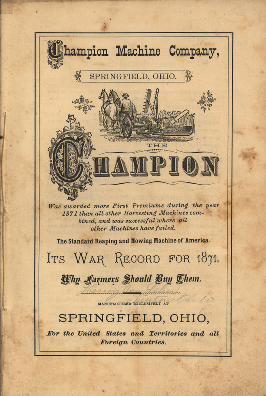 Illustrated catalog describing the Champion product line offered by Champion Machine Company.