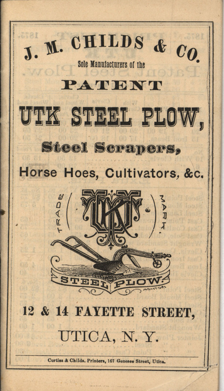 Illustrated catalog describing the agricultural implements offered by J. M. Childs and Company including price lists.