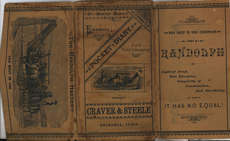 Blank pocket diary targeting farmers produced by Craver and Steele for advertisement purposes.