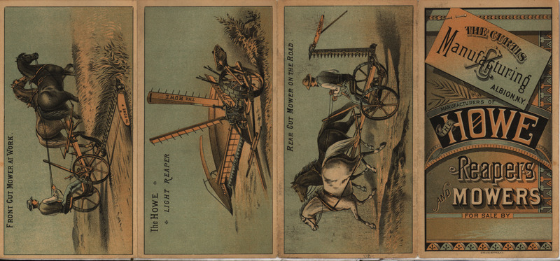 Illustrated advertisement pamphlet for the mowers and reaper offered by Curtis Manufacturing Company in 1883.