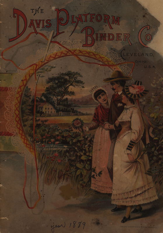 Illustrated catalog describing the binders and related products offered by Davis Platform Binder Company in 1889.
