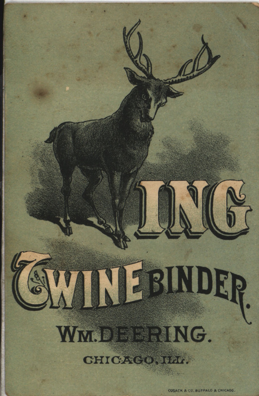 Illustrated advertisement for a twine binder offered by WM. Deering and Company depicting a deer.