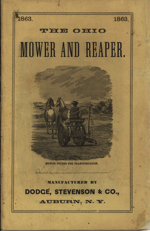 Illustrated catalog describing the Ohio Mower and Reaper products offered by Dodge, Stevenson and Company in 1863.
