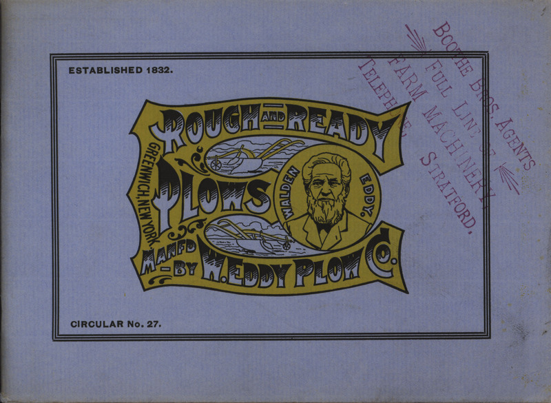 Illustrated catalog describing the rough and ready plows product line offered by W. Eddy Plow Company.