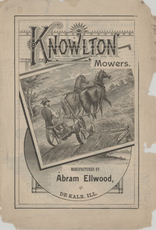 Illustrated catalog describing the agricultural implements offered by Knowlton Mowers.