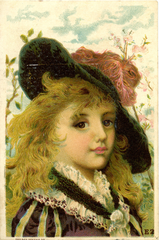 Illustrated advertisement card for the reapers, mowers, cultivators, corn planters, check rowers and hay rakes offered by the Emerson, Talcott and Company.