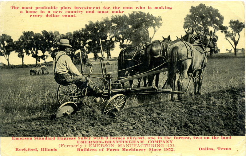 Emerson-Brantingham Company postcard, addressed to Mr. P. W. Kieke of Hobson, Texas.