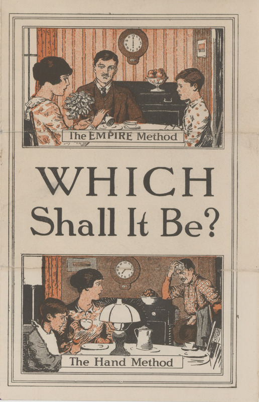Illustrated advertisement showing the ease of labor with products offered by Empire Cream Separator Company.