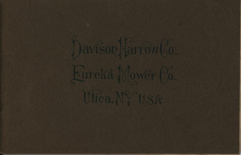 Illustrated catalog describing the agricultural products offered by Davison Harrow Company and Eureka Mower Company.