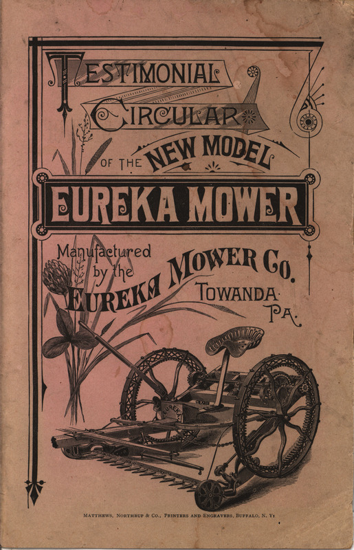 Advertisement catalog for Eureka Mower Company, containing testimonials from buyers.