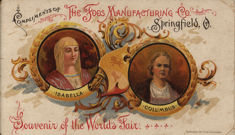 Illustrated advertisement souvenir from the World's Fair offered by The Food Manufacturing Company.
