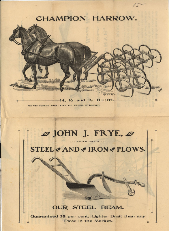Illustrated advertisement for the Diamond Sulky Plow offered by John J. Frye.