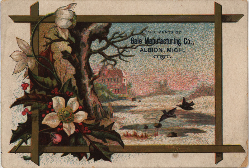 Illustrated advertisement for the plows offered by the Gale Manufacturing Company.