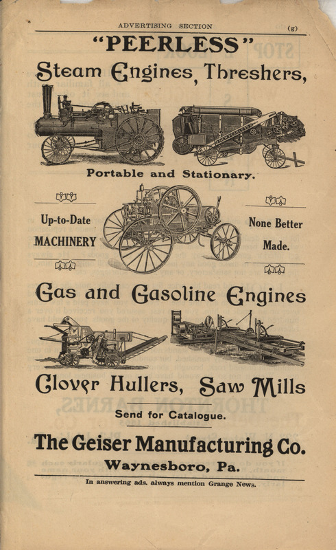 Illustrated advertisement for machinery offered by the Geiser Manufacturing Company.