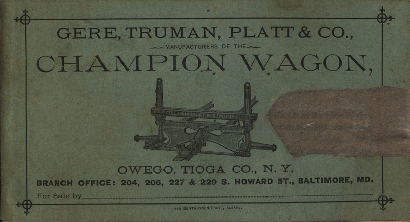 Illustrated catalog for the champion wagon offered by the Gere, Truman, Platt and Company.