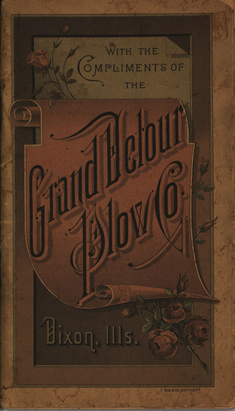 Illustrated catalog describing the agricultural implements offered by Grand Detour Plow Company in 1886.