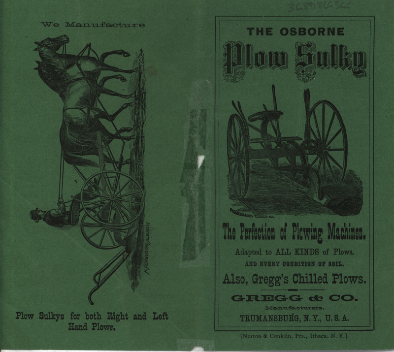 Illustrated catalog describing the Osborne Plow Sulky and related products offered by Gregg and Company.