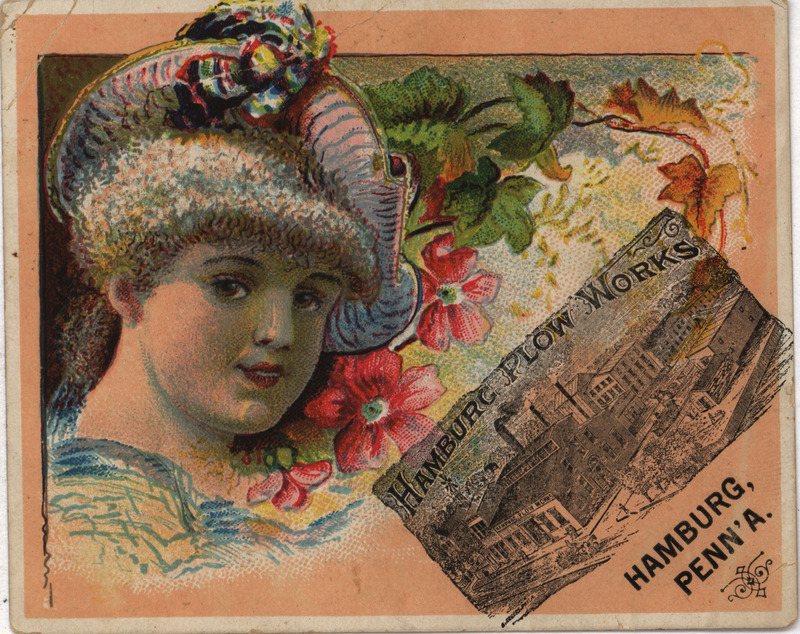 Illustrated advertisement card for Hamburg Plow Works.