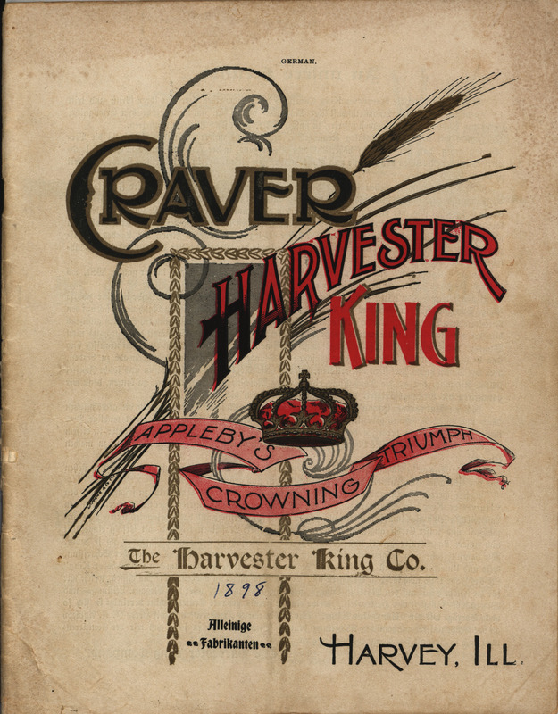 Illustrated catalog describing the agricultural implements offered by Harvester King Company in 1898, written in German.