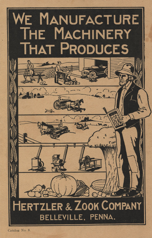 Illustrated catalog promoting the products manufactured by the Hertzler and Zook Company.