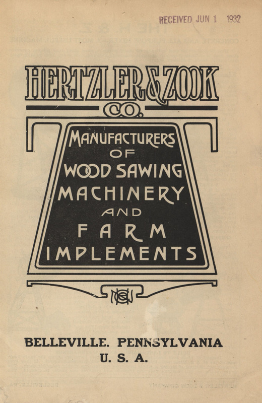 Illustrated catalog describing the agricultural implements offered by Hertzler and Zook Company.